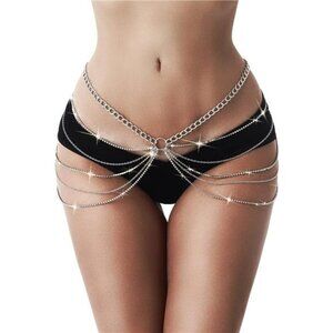 Layered Rhinestone Body Chain Belt | Gold Metal Chain Jewelry